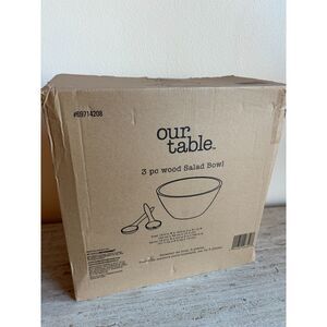 NIB Our Table Hayden Mahogany Salad Bowl Set